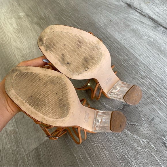 *SOLD* ZARA CLEAR VINYL TRANSPARENT STRAPPY HIGH HEELS with Tan Beige Trim - Picture 10 of 13